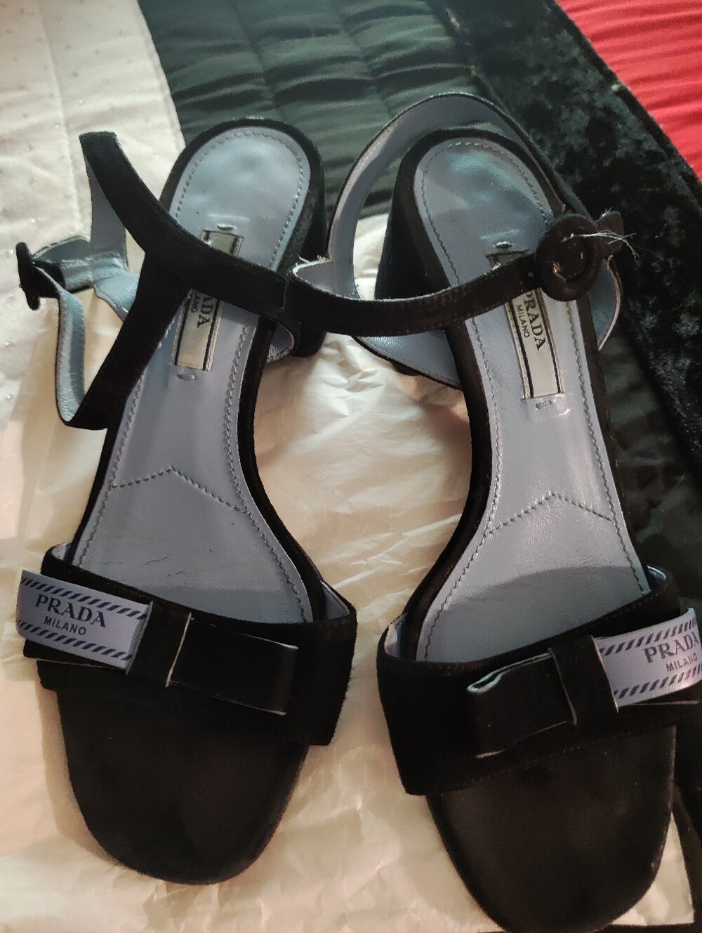 Prada Black Suede Bow Sandals